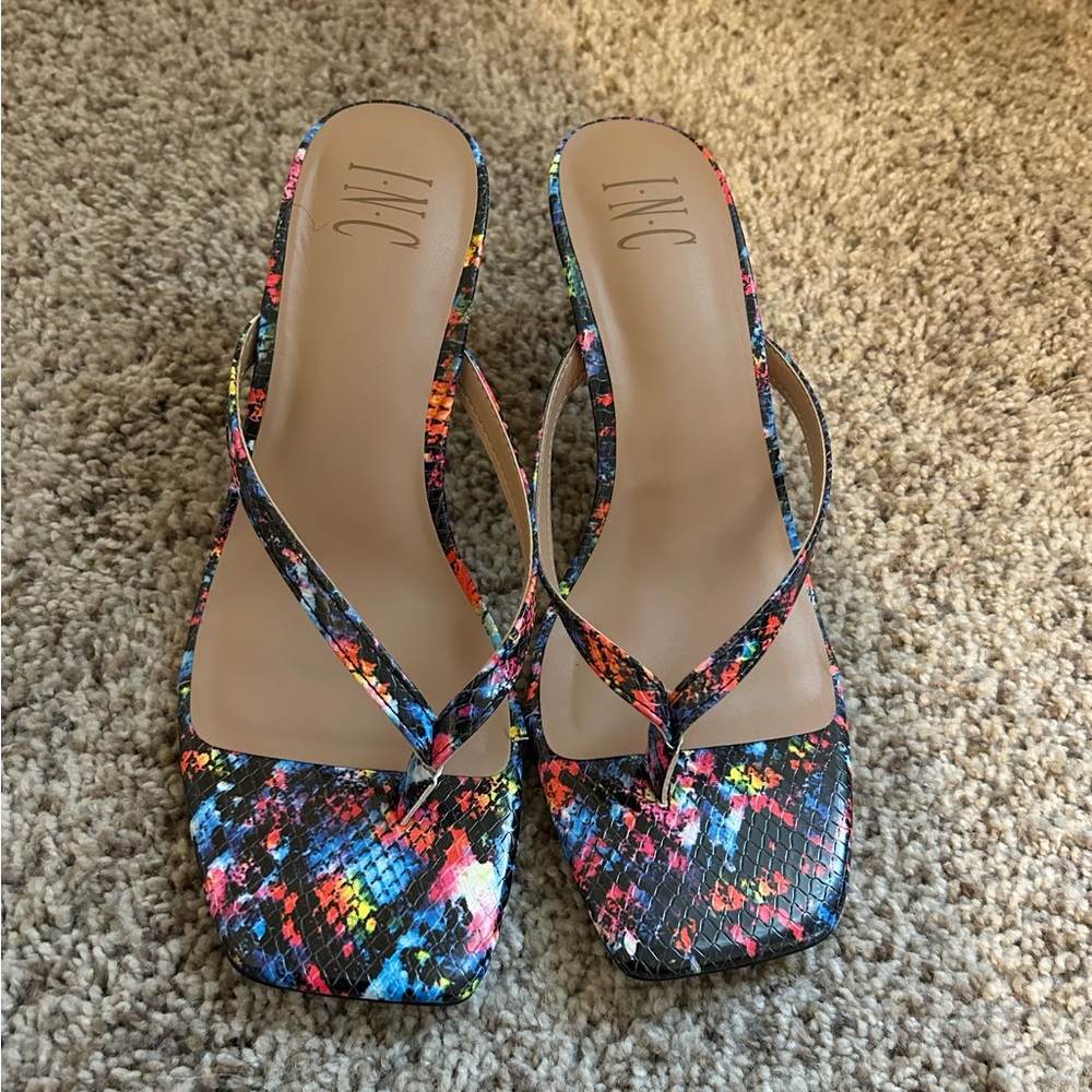 Rainbow multi colored flip flop thong heels